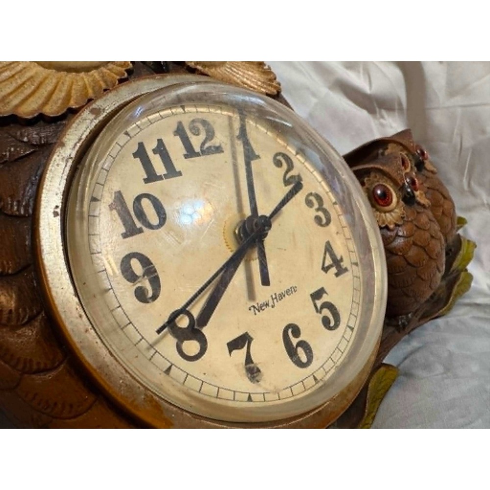 Tested Vintage New Haven Owl Family Wall Clock 1970s - Picture 2 of 7